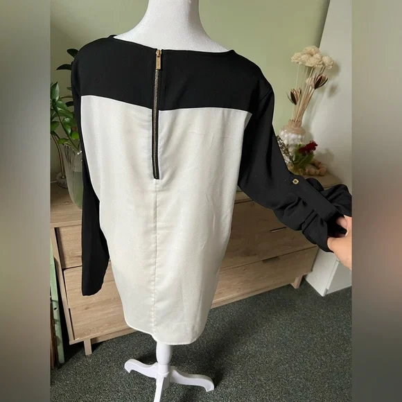 CALVIN KLEIN Black & White Colorblock Business Casual 3/4 Long Adjustable Sleeve - Picture 8 of 16